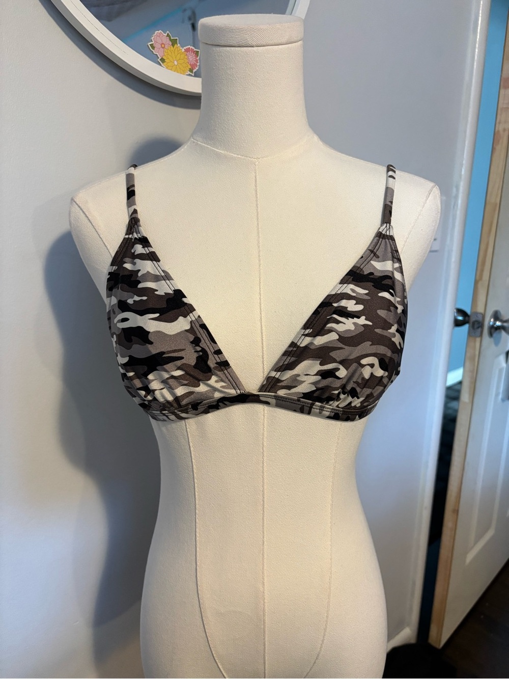 Camo Triangle Bikini Top - Black & Gray